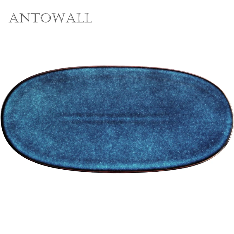 ANTOWALL скандинавские керамические западные блюда дома овальный поднос суши сашими плоская тарелка Dim Blue серии