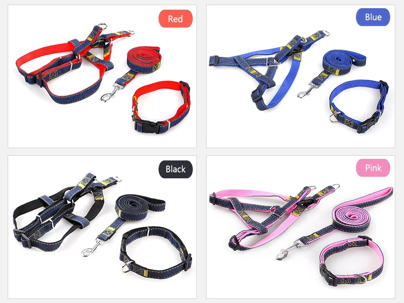 Pet Harness Jean Collar Chest Strap Rope Set Outdoor Sports Safety Lead Leash For Small Large Dogs Cat S M L XL Cloth Dog Chains (3)