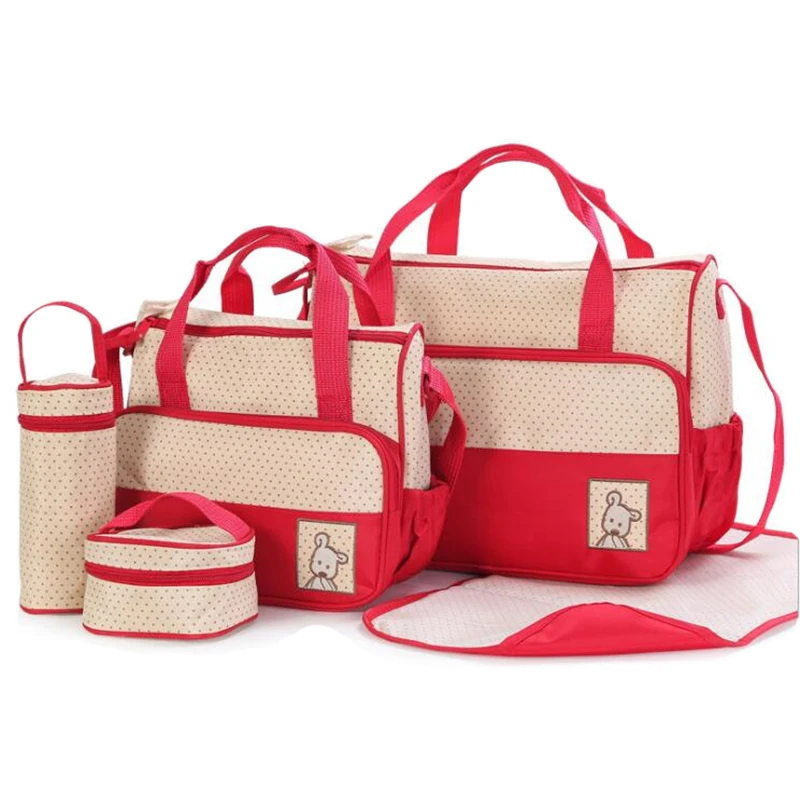 BABY-TOP 40*30*18CM 5pcs Baby Diaper Bag Suits For Mom Baby Bottle Holder Mother Mummy Stroller Maternity Nappy Bags Sets