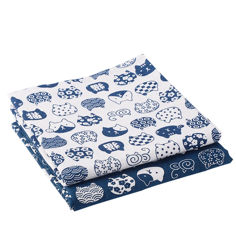 Хлопчатобумажная льняная ткань с принтом 50X145 см, милая льняная ткань с рисунком кота для шитья и шитья, для хранения, дивана, скатерти