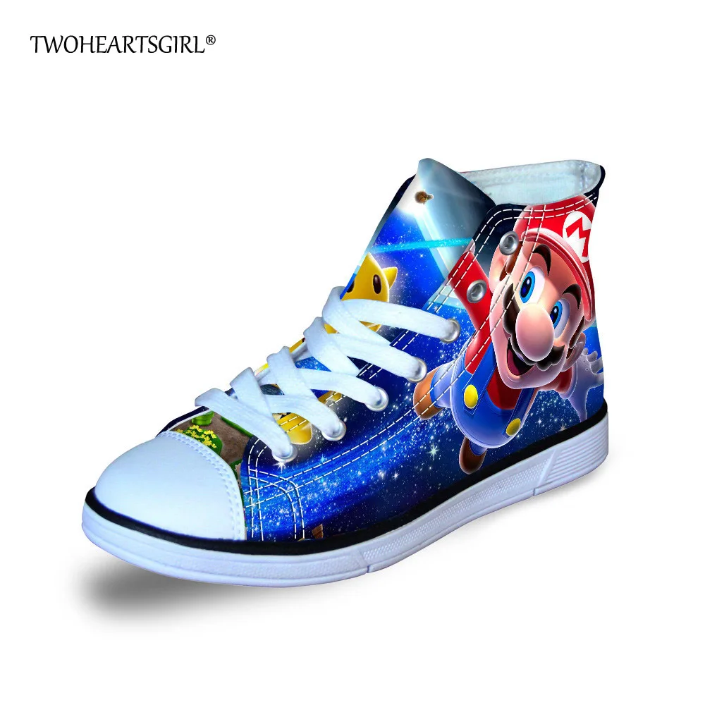 

Twoheartsgirl Cute Cartoon Mario Print Canvas Shoes for Kids High Top Children Boys Girls Sneakers Lace Up Casual Shoes