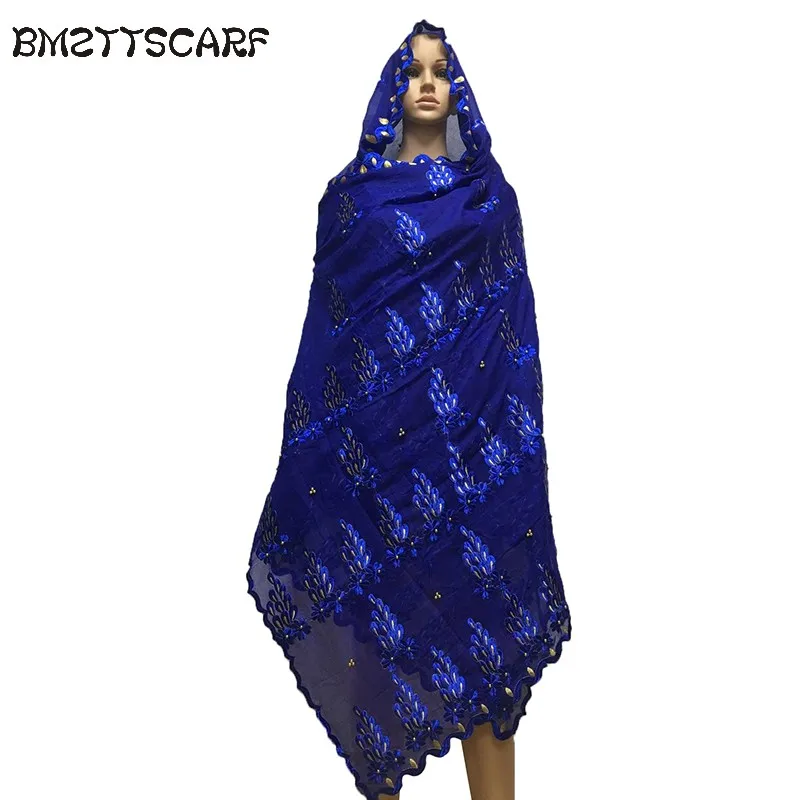 

Good Quality african women embroidered scarfs heavy big cotton scarf with beads big size scarf for shawls wraps BM645