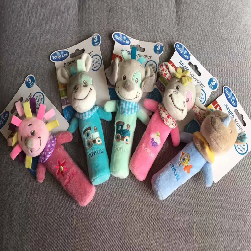 Baby Cute Plush Rattles Toy Soft Dog Mobiles Handbells Newborn Toddlers Grasp Training Toys Cartoon Animal Ring Bell