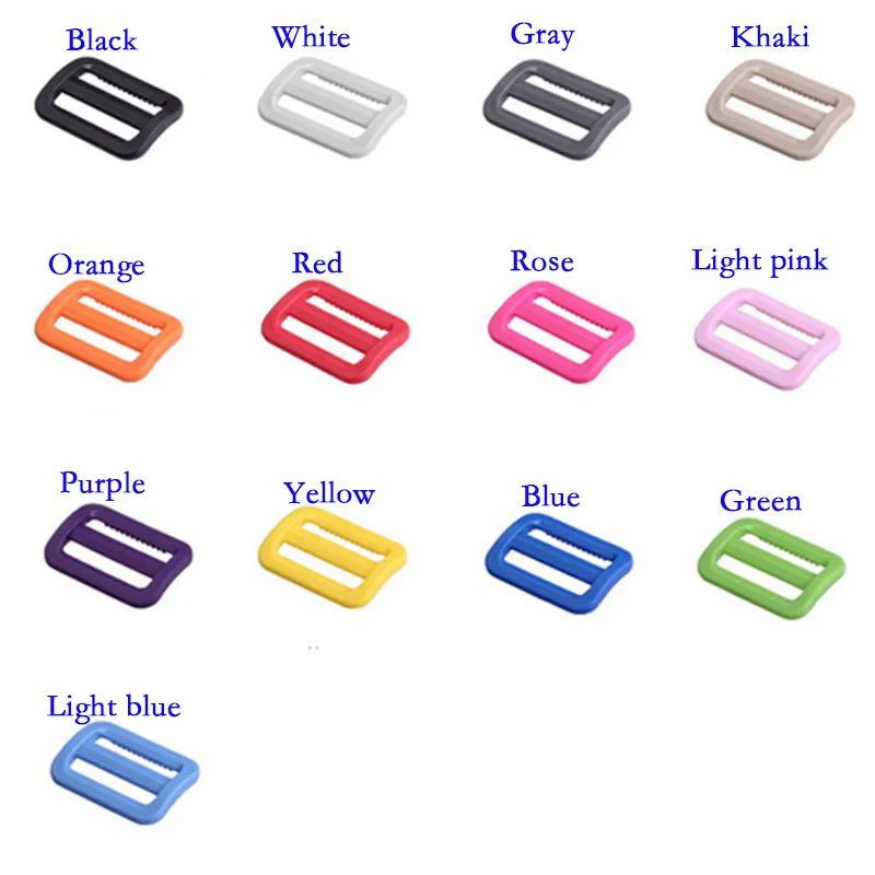 

10PCS 1" (26mm) Color Plastic Tri-Glides Slider Adjustable Buckles Clasps For Backpacks Straps Bag Cat Dog Collar DIY Accessoy