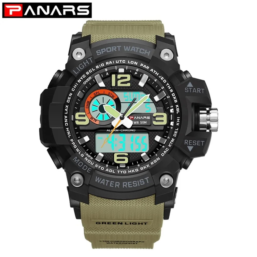 

PANARS Men's Watch Waterproof Sports Military Watches Shock LED Digital Men Luxury Analog Digital Dial Quartz Wrist Watch 8203