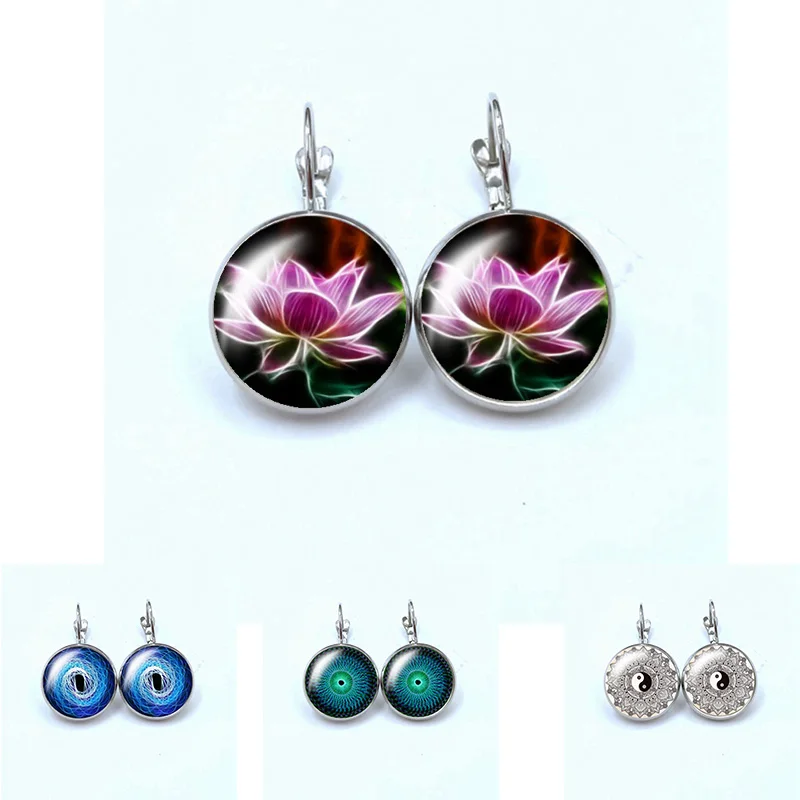 

2019 Henna yoga earrings fashion jewelry mandala flower earring handmade om symbol zen Buddhism glass cabochon earrings