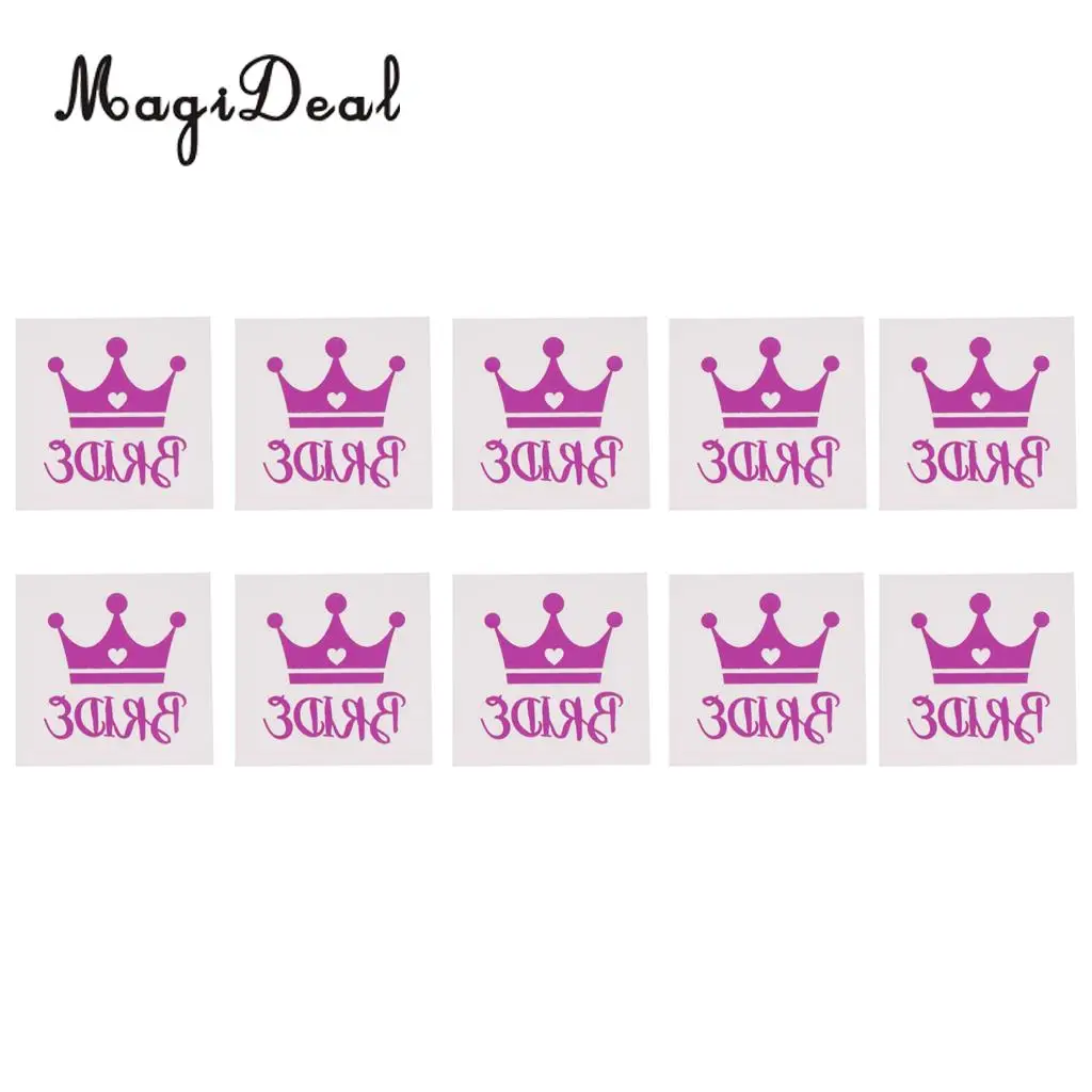 MagiDeal 10Pcs/Lot Purple Team Bride Tribe Temporary Tattoos Wedding Sticker Hens Night Party Decoration Hands Sticker