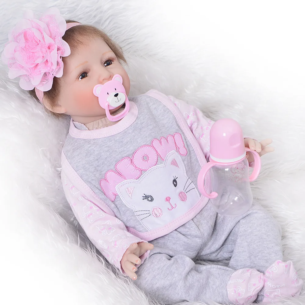 Baby Size Reborn Silicone Baby Doll with Cloth Body 22 Inch Bebe Reborn Toy For Toddlers Surprise Lol Reborn Baby Doll Hot Sale