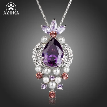 

AZORA Lovely Fish With Purple Cubic Zirconia Imitation Pearl Pendant Necklace TN0132