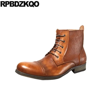 

Men Autumn 2018 Ankle Chunky Retro Burgundy Genuine Leather Full Grain Lace Up Handmade Short Brown Boots Shoes Oxford Booties