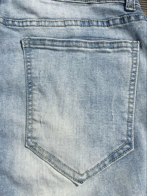 Для мужчин тонкие узкие взлетно-посадочной полосы прямые эластичные джинсовые штаны уничтожены Рваные джинсы