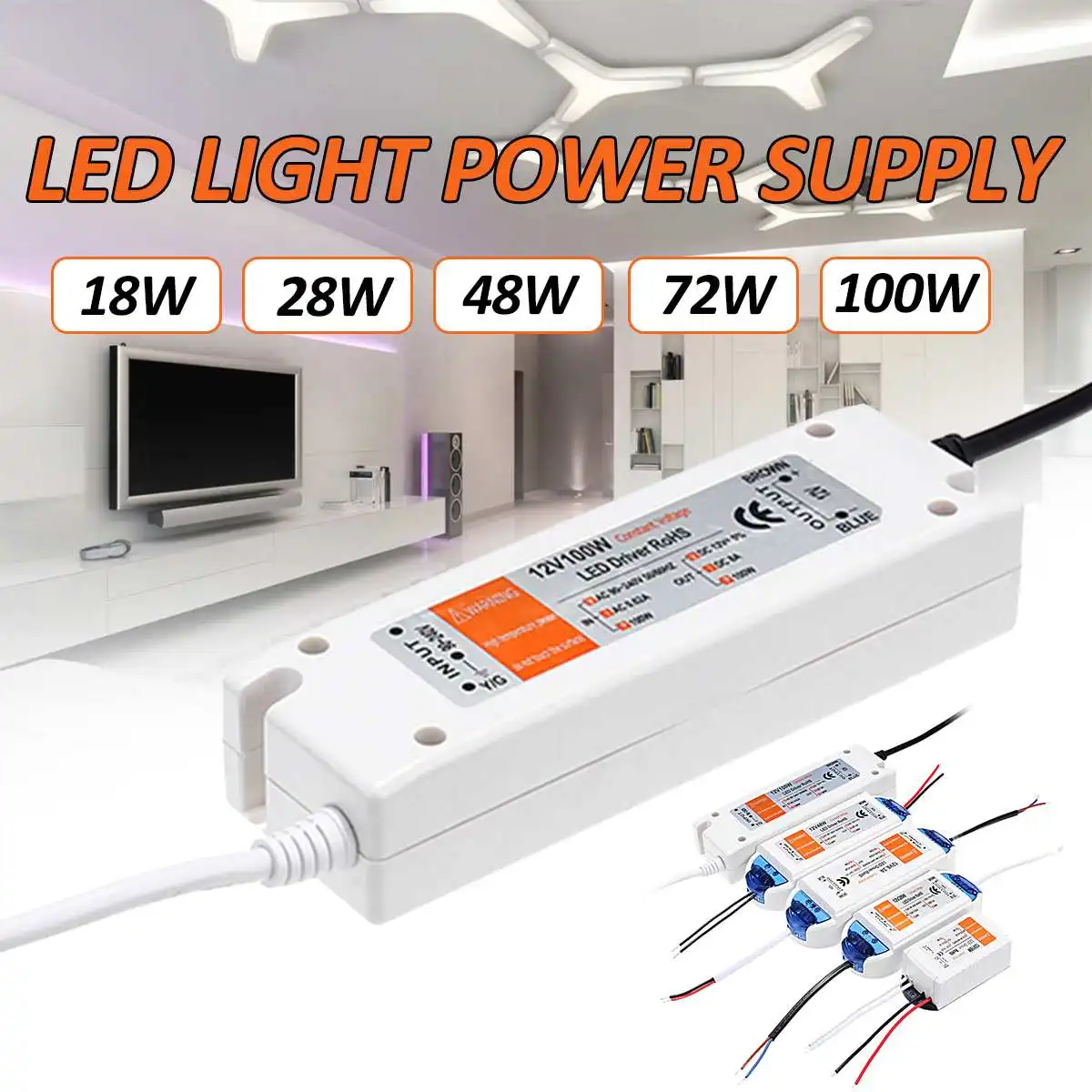 

LED Driver 18/28/48/72/100W Power Supply AC 90-240V Output Current 0.2/2/4/6.2/8A External Drive Transformer For LED Downlight