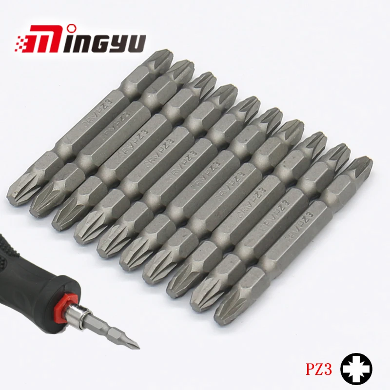 

10pcs 65mm Long PZ3 Screwdriver Bit Set Double Ended 1/4 Inch Hex Shank Drill Bit For Power Household Hand Tools Pozi Bits