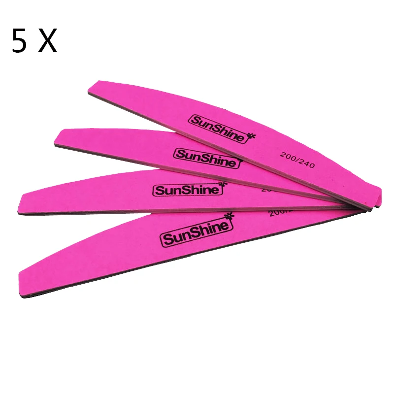 

5 Pcs/lot Sunshine Pink Nail Art File 200/240 Double Side Curved Manicure Tool Buffing Sanding Files Nail Polish Tool Nail File