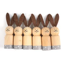 wood easter rabbit 6pcs easter bunny party favor handmade wood craft easter decoration for free for home cylindrical heme decor