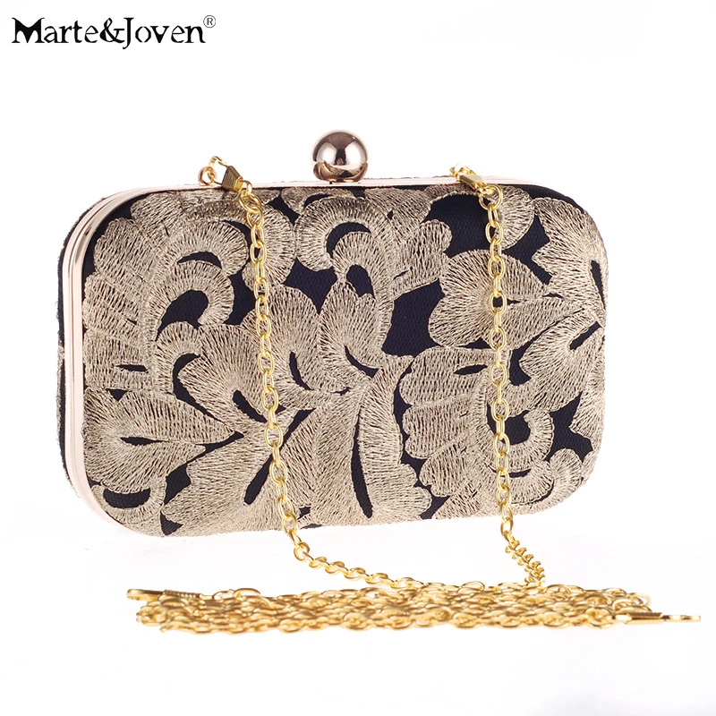 Vintage Embroidered Ladies Black Small Clutch Bag Classic Clutches Designer Gold Evening Bags ...