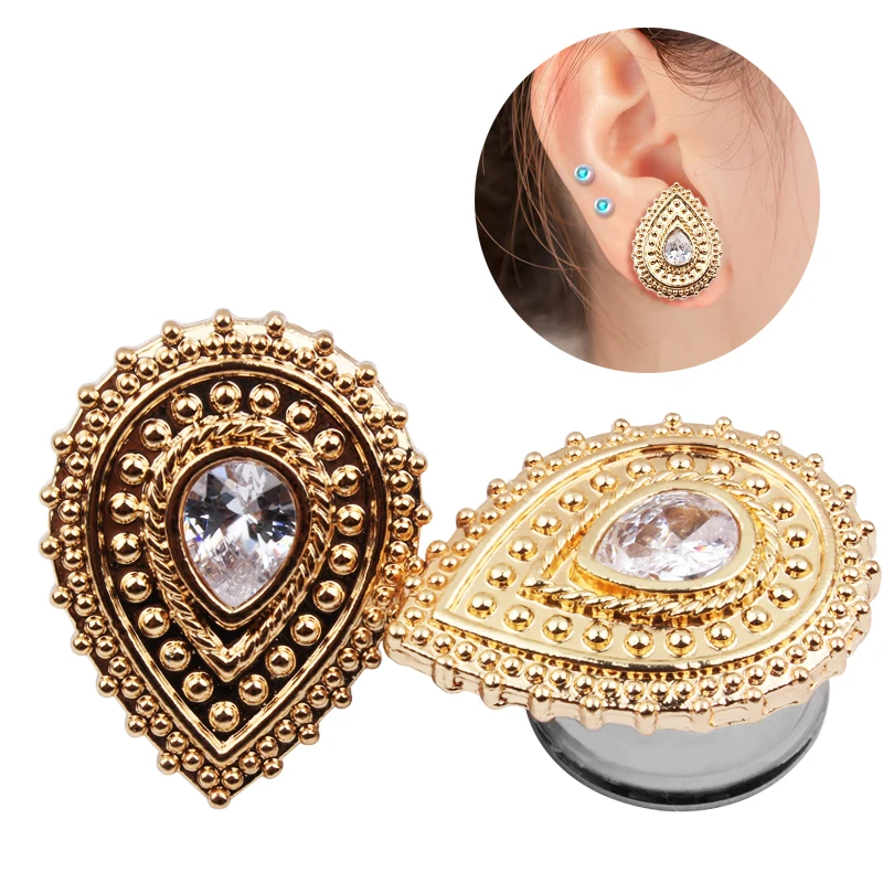 

2018 New Arrival 1 Pair Stainless Steel Zircon Saddle ear plug Design Saddle Ear Plug Tunnel Jewelry Body Piercing 6-16mm Choose