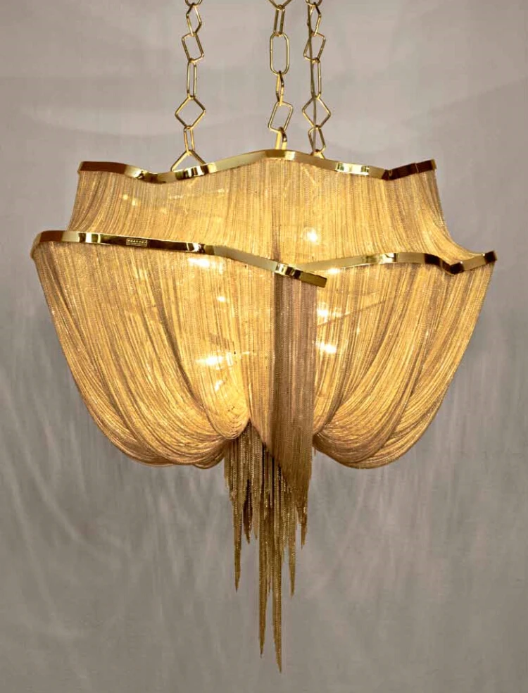 New luxury large chain tassel pendant lamp LED gold customizable