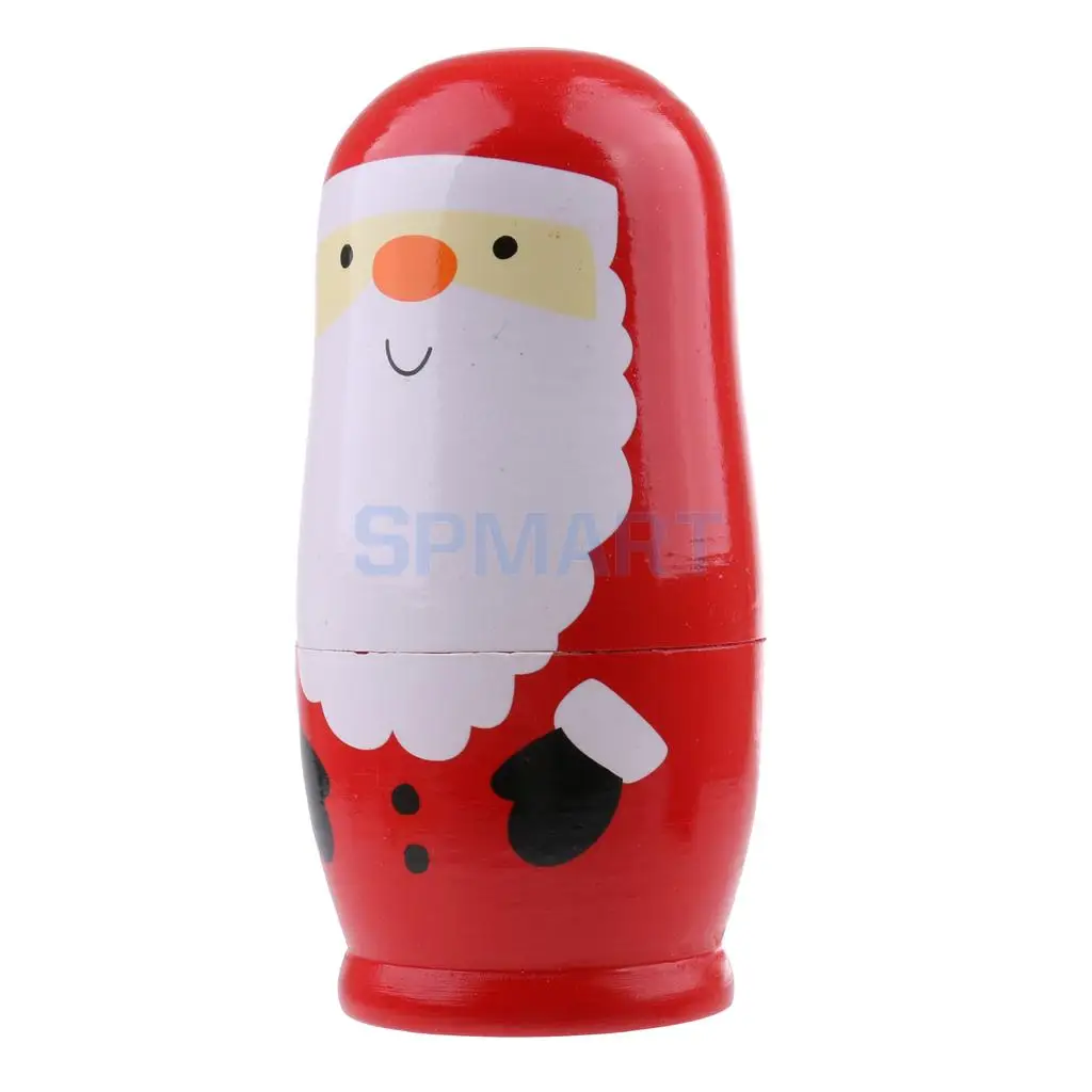 6Pcs Cute Hand Painted Wooden Russian Nesting Babushka Matryoshka Santa Claus Dolls Home Office Decor Christmas Gift