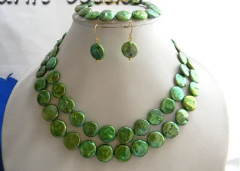 

FREE shipping>>>>>>32''/8'' 12mm Green Coin Freshwater Pearl Necklace Bracelet Earring Set