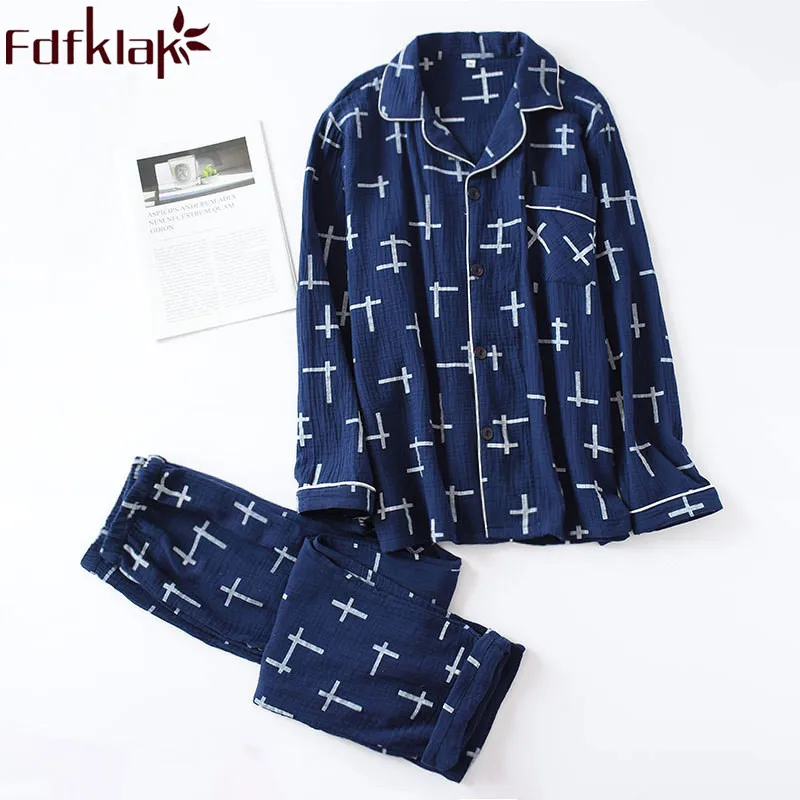 

Cotton Pyjamas Men Pyjama Set Pijamas Men Sleepwear Spring Autumn Long Sleeve Nightwear Home Clothes For Men Navy/Gray Fdfklak