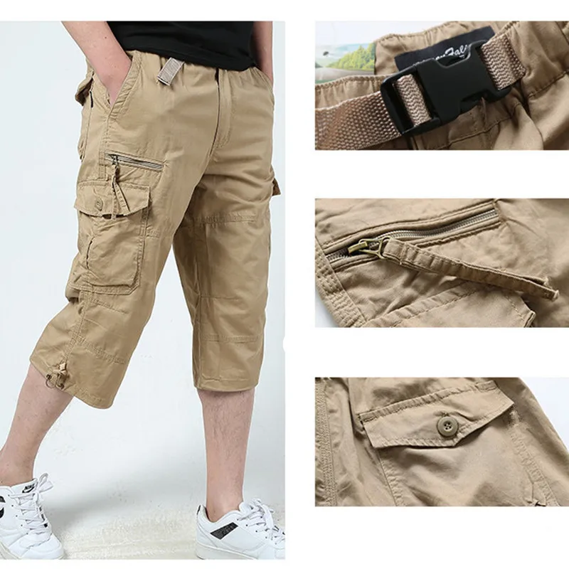 Новые летние мужские шорты из хлопка длиной 3/4, повседневные мужские пляжные брюки больших размеров