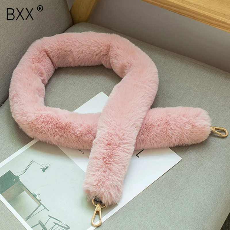 

[BXX] 2020 Personality Stylish Attractive Pink Color Soft Rabbit Golden Buckle Fur Long Bag Strap All Match LM353