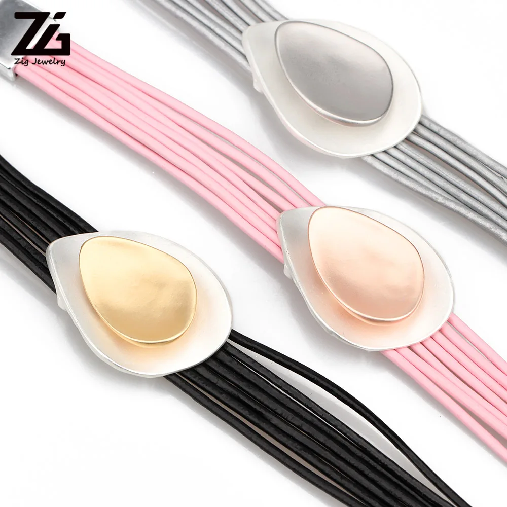

ZG High QualitySatatment Jewelry Charm Leather Bracelet for Women in 3 Colors
