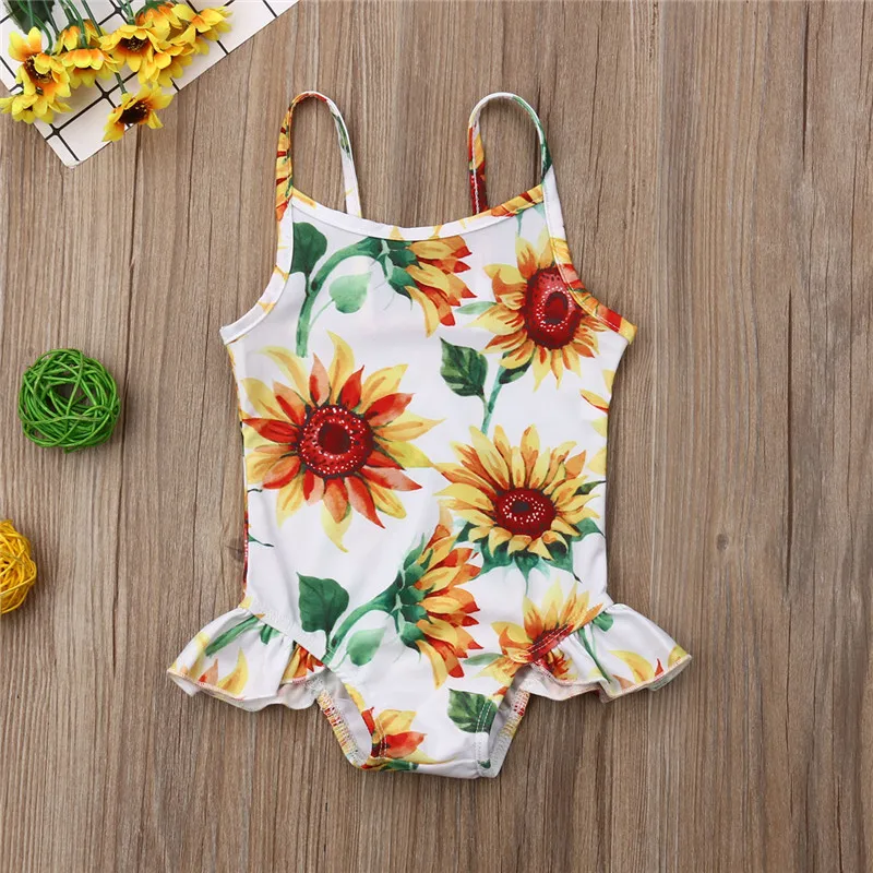0-24m Baby Girls Bodysuit Swimsuits Sunflower Print One_Piece Swimming Suits For Infant Girls