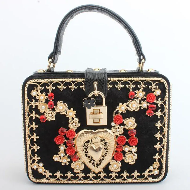 

Fashion Brand Women Crossbody Bag Box Velour Evening Bag Ladies Flower Wedding Clutches Female Beads Floral Day Clutch Purse