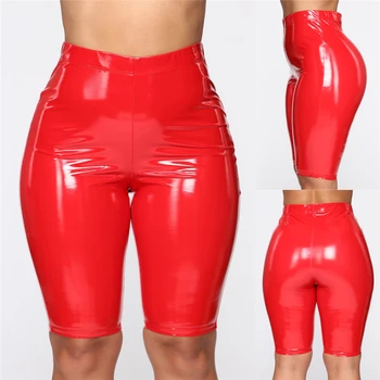 

High Elasticity PU Leather Solid Skinny Shorts Women Fashion Bodycon Shorts