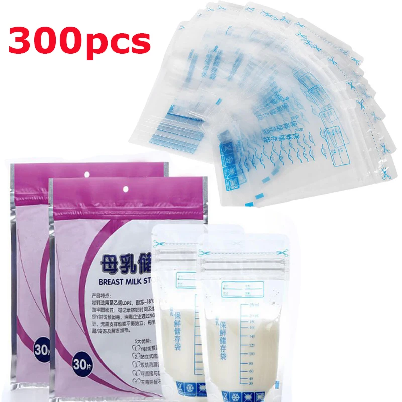 

300Pcs 250ml Baby Breast Milk Fresh Feeding Sealed Bags Liquid Safe Food Storage Bags Mother Breast Milk Freezer Storage Bags