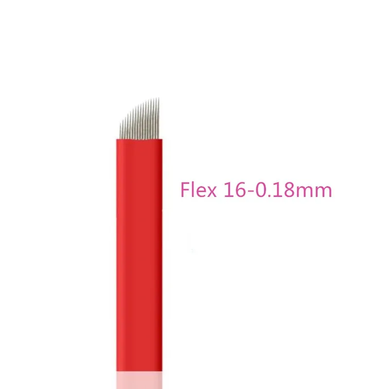 

100 Pcs 0.18 mm Red 16 Pins Permanent Makeup Eyebrow Tattoo Blade Microblading Needles For 3D Embroidery Manual Tattoo Pen Ma