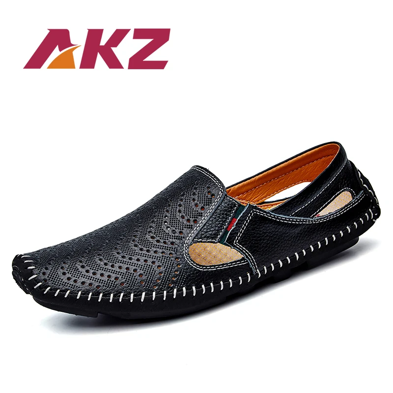 

AKZ Brand Loafers Mens Casual shoes 2018 Spring Summer cow leather Breathable Comfortable Light Male Flats shoes big size 38-47