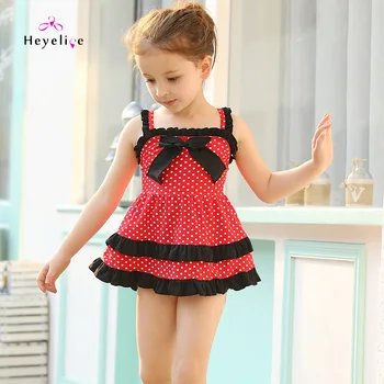 

Lovely Red Dot Kids Swimwear Two Pieces Swimsuits High Quality Girls Bathing Suits With Swimming Cap New! Sweet Girls Swim Suits