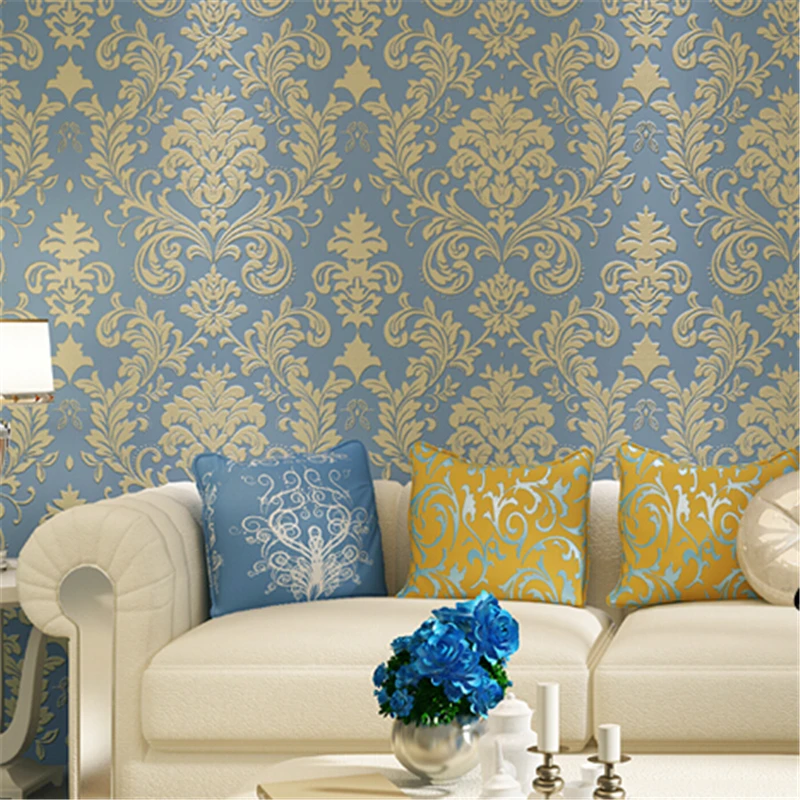 beibehang European Style Wallpaper Roll Nonwoven Wall Paper Damask Embossed Flocking Covering 3d