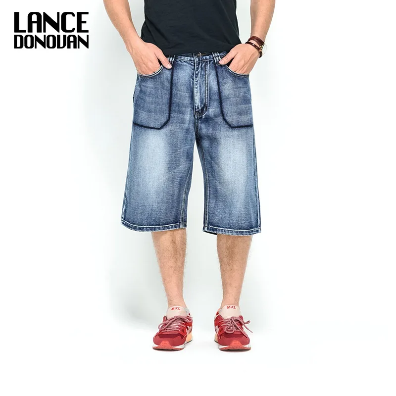 6 STLYE джинсовые шорты мужские джинсы летние хип хоп Харлан прямые свободные мужские джинсы черные/синие