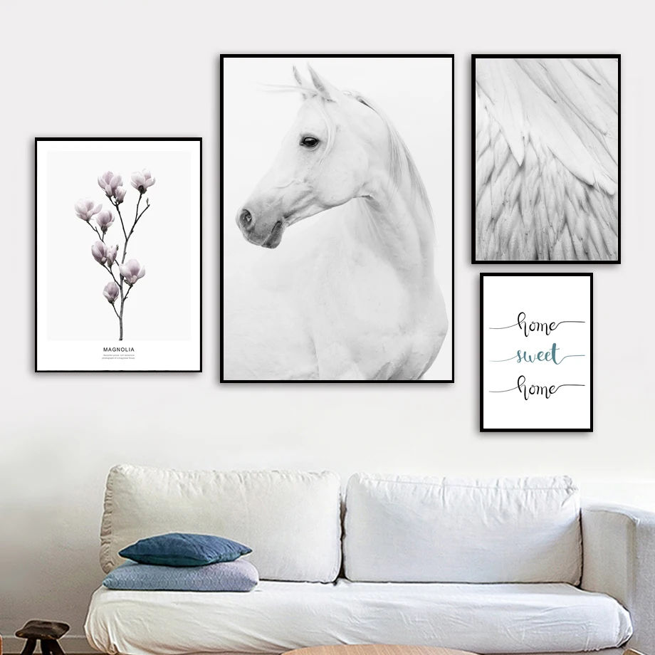Us 3 27 41 offhorse magnolia feather home sweet wall art canvas painting nordic posters and prints animals wall pictures for living room decor in