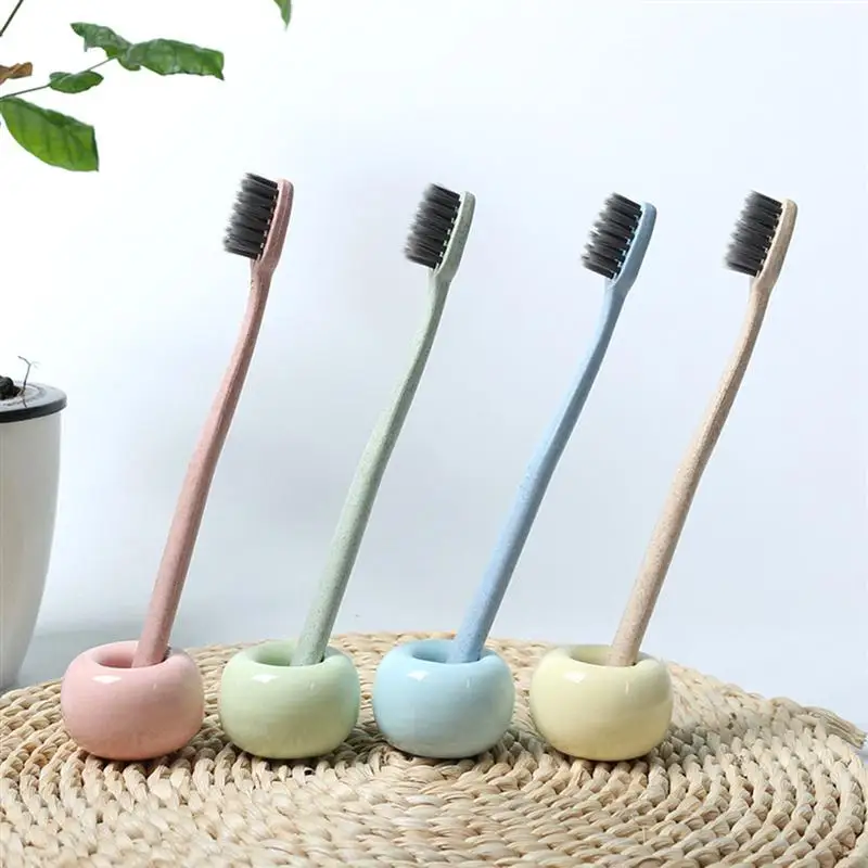 

2pcs Mini Personality Toothbrush Holder Simple Ceramics Anti-Slip Toothbrush Holder Stand For Bathroom Vanity Countertops