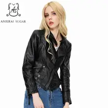 Осенняя куртка из натуральной овчины, Женская Повседневная мотоциклетная Черная куртка на диагональной молнии, сексуальная тонкая офисная куртка из натуральной кожи