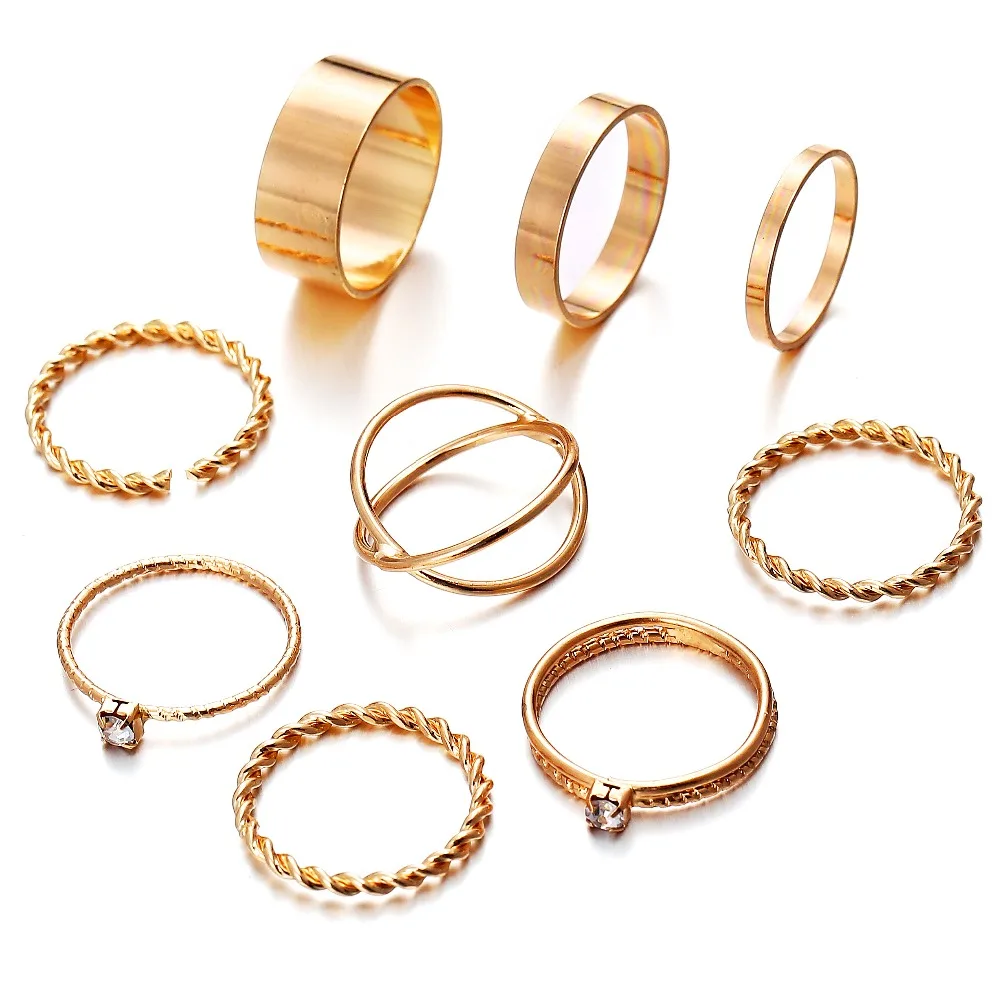 

9pcs/sets ZA Engagement Rings for women Fashion Jewelry gold Wedding ring female Jewellery Geometric Circle Braided Twiste ring