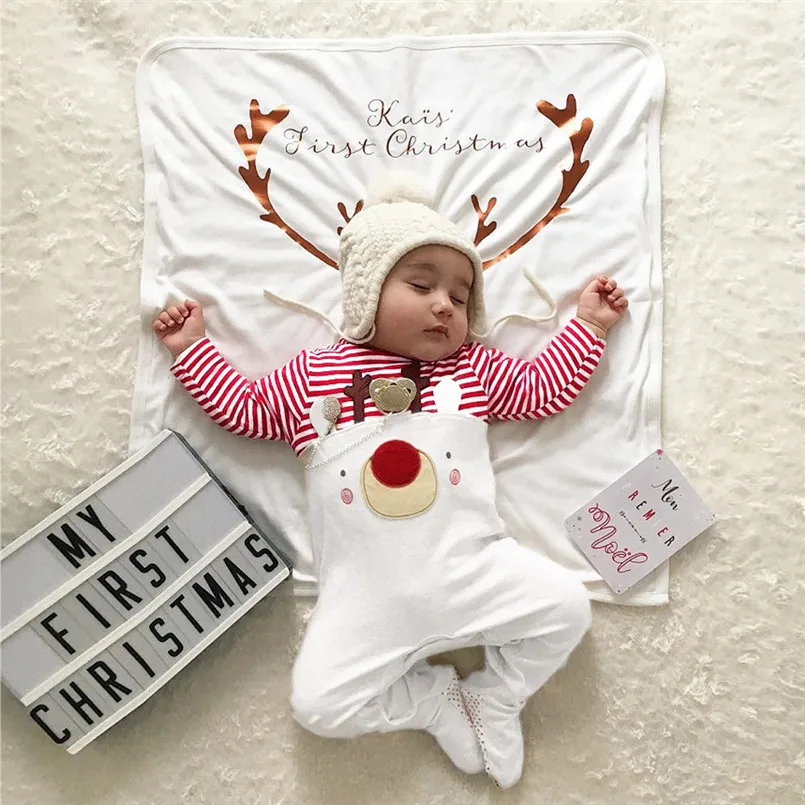 Baby Fashion Toddler Infant Baby Boys Girls Christmas Deer Striped Romper Jumpsuit Outfits romper do beb menina #15O22 (9)