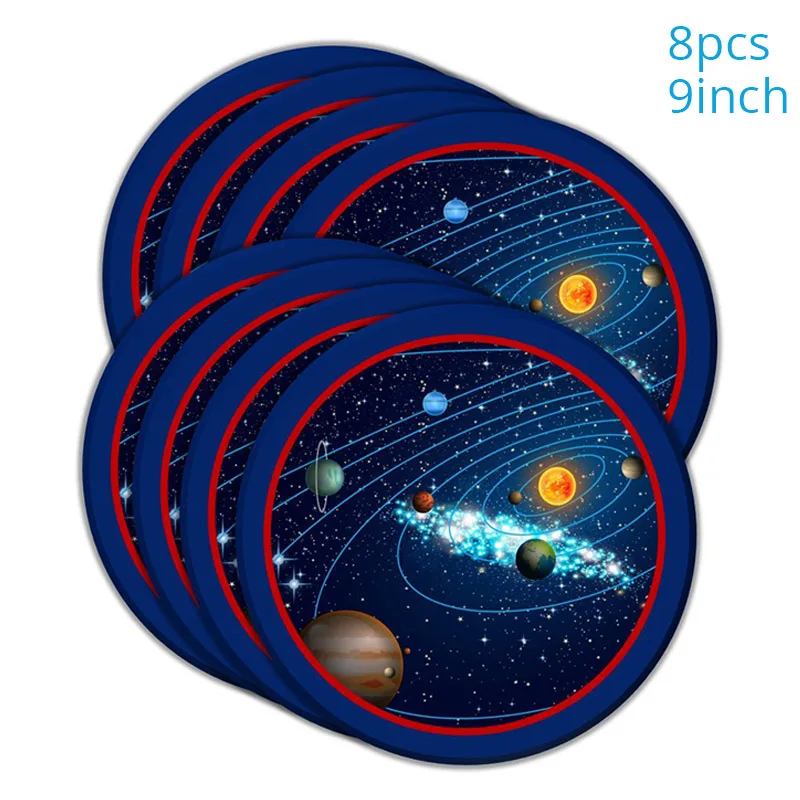 НЛО День Рождения украшения набор космоса планеты день рождения одноразовая посуда инопланетянин астронавт тема галактика вечерние украшения - Цвет: 8pcs 9inch Plates