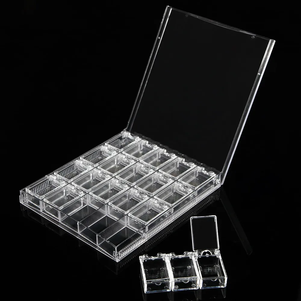 2 шт./лот, 24 Сетки, 18x12x2 см, прозрачная пластиковая коробка для косметики, дизайна ногтей, чехол для таблеток, портативный контейнер для хранения Y2684