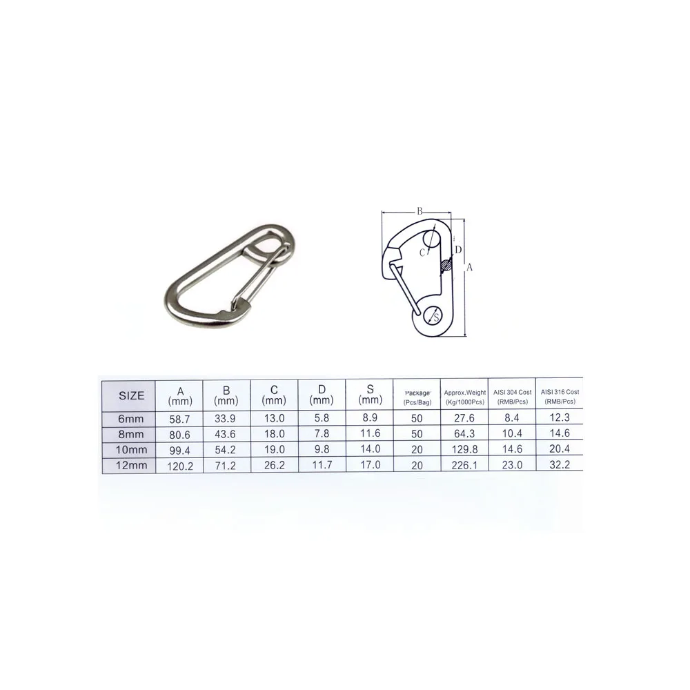 High Guality M12x120MM Carabiner Snap Hook Link Spring Clasps