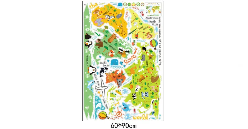 [Fundecor] cartoon animal world map children wall stickers for kids rooms boys girls bedroom wall decals diy murals home decor