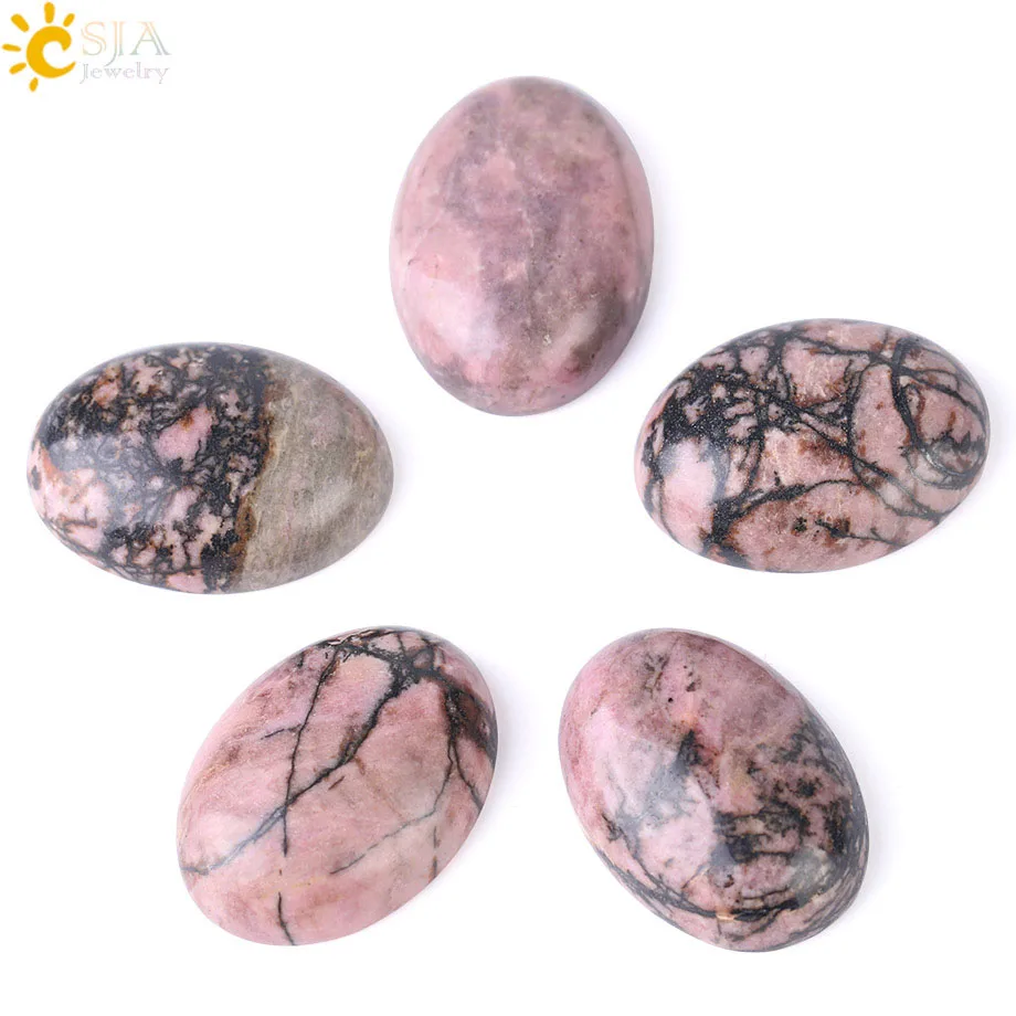 

CSJA Black Line Rhodonite Loose Gem Stones Cabochon Beads Natural Stone Healing Bead Fit for Women Men DIY Handmade Jewelry F527