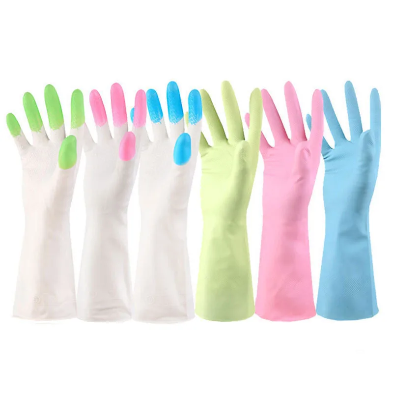 

Kitchen Durable Thick Latex Cleaning Housework Dishwashing Non-slip Warm Clothes Waterproof Elasticity Rubber Work Gloves A87