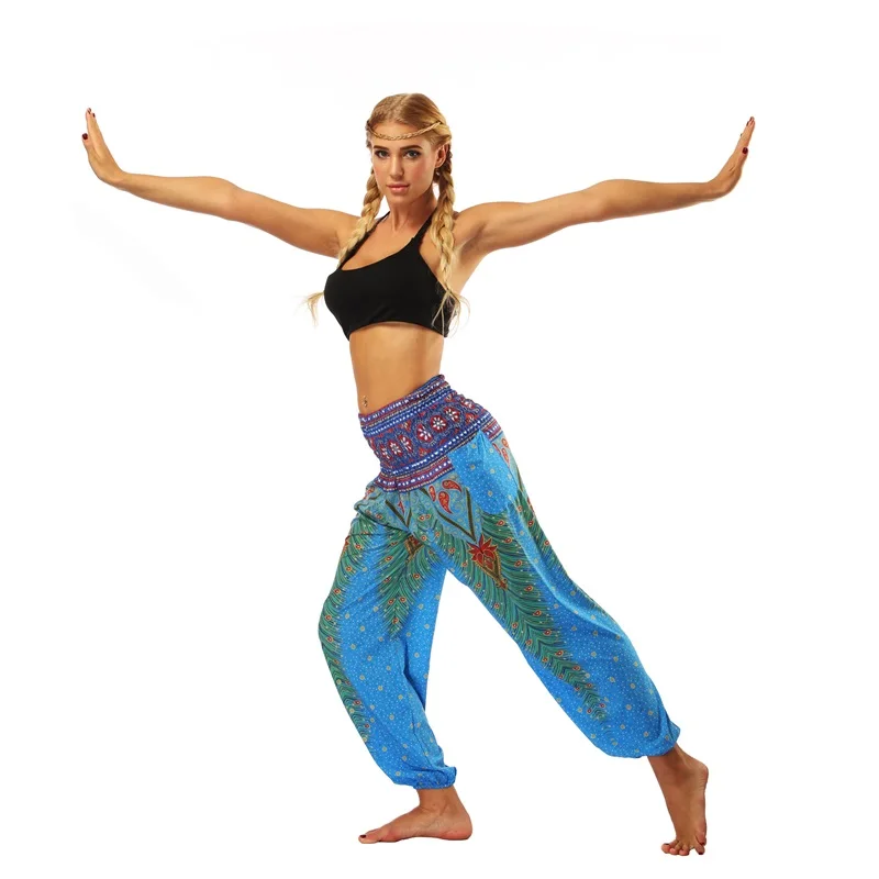 40% Широкие штаны женские смешанные богемные танцевальные шаровары разноцветные ретро принт индийского размера плюс свободные удобные брюки домашние брюки