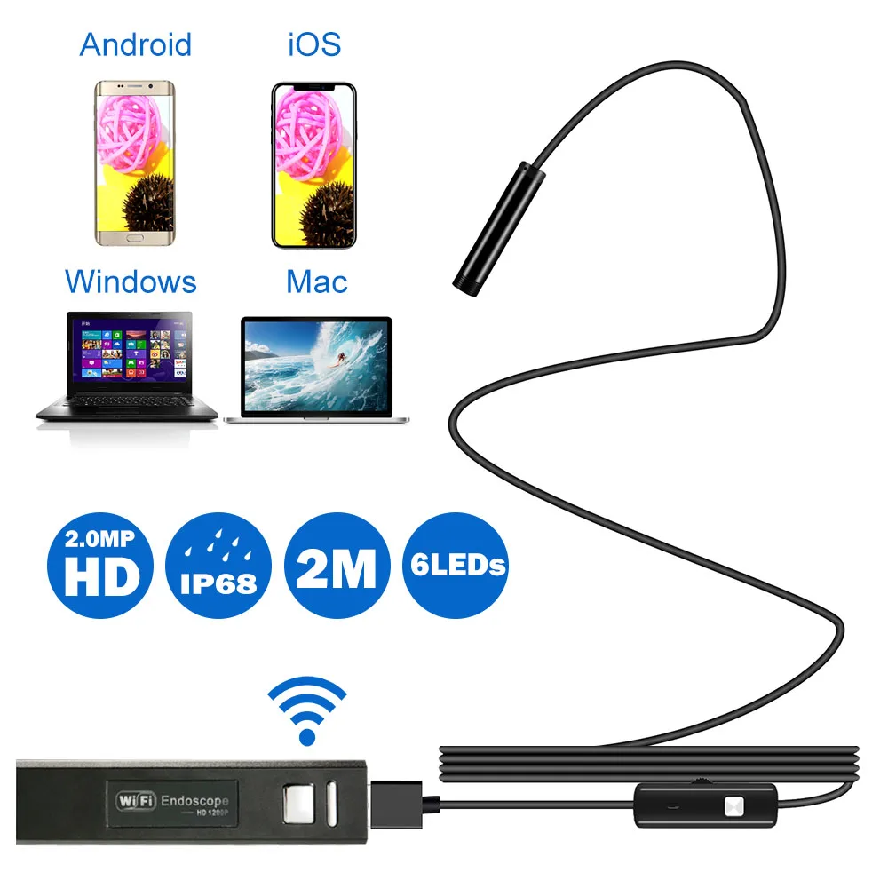 HD 1200 P wifi эндоскоп камера мини водостойкий мягкий кабель 2 0 мегапикселей